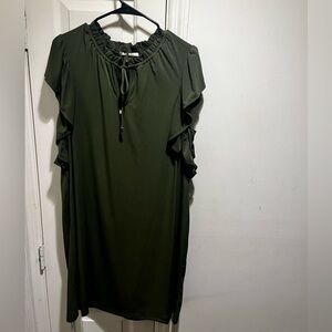 Michael Kors olive green sleeveless plus size dress with ruffle